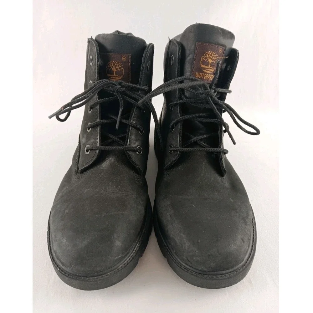 Timberland Waterproof Kids Boots 6 Inch Black Leather Size‎ 5.5 Big Boy Shoes